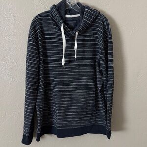 Mens American Eagle Sweater Blue Striped Pullover Hoodie XXL, Navy/White